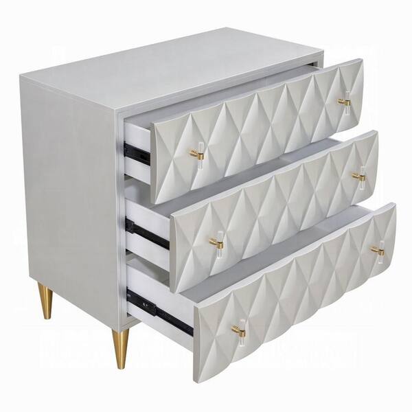 36" Wide Nightstand Dresser, Drawers W Jewelry Tray, Silver, Gold 36" Wide Nightstand Dresser, Drawers W Jewelry Tray, Silver, Gold