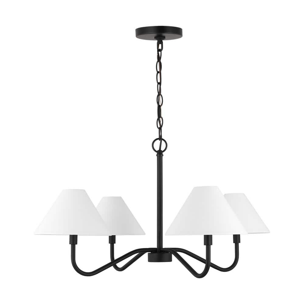 Midnight Black 4-Light Chandelier with White Linen Shades