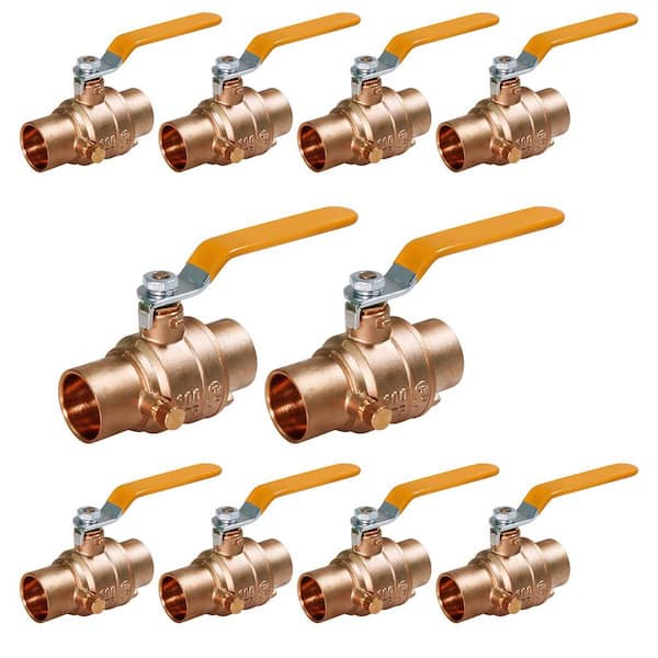 PLUMBFLEX 1/2 in. SWT x 1/2 in. SWT Premium Brass Full Port Ball Valve with Drain (10-Pack)