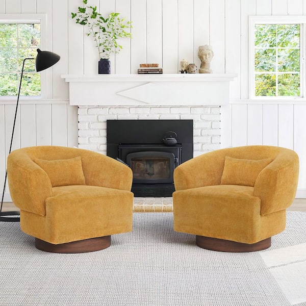 Gekko 32in Ginger Chenille U-Shaped 360° Swivel Accent Chair with Solid Wood Frame(set of 2)