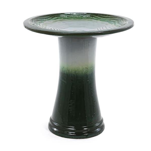 17 in. Ceramic Green Bird Bath for Outside, Elegant Tall Outdoor Bird Bath, Lightweight Pedestal Birdbaths