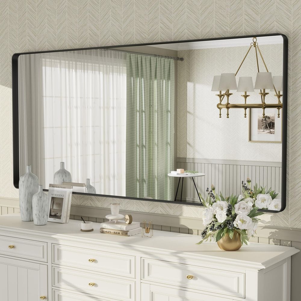 60x28 Matte Black Aluminum Framed Rectangular Vanity Mirror