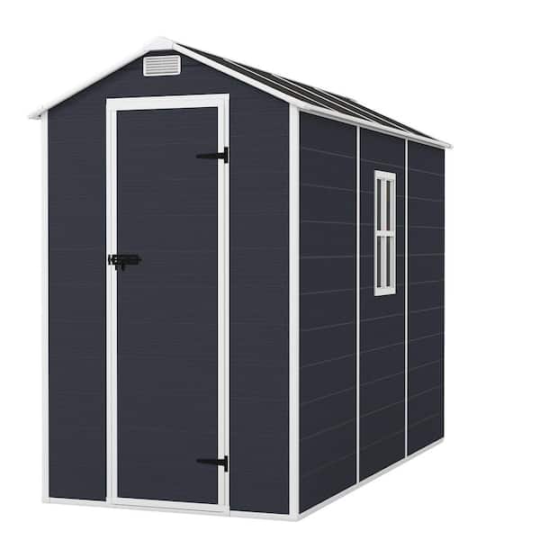 4 ft. x 8 ft. Resin Storage Shed with Window, Security Door Lock Waterproof, Rust & UV Proof Shed in Dark Gray