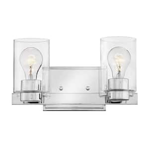 Miley 13.0 in. 2-Light Chrome with Clear Glass Vanity Light