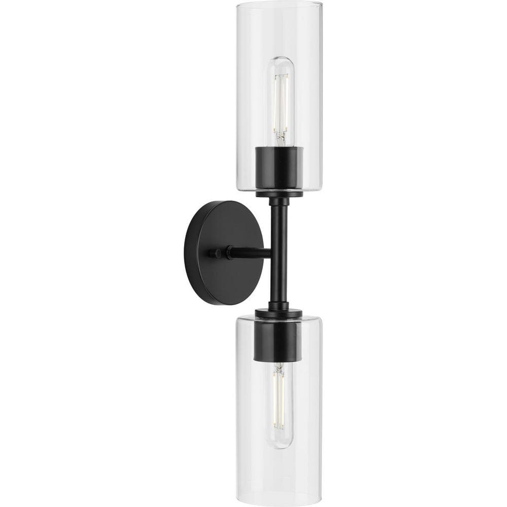 Cofield Collection 22-1/2 in. 2-Light Matte Black Transitional Wall Bracket with Clear Glass Shades price history on PriceWatchPro