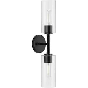 Cofield Collection 22-1/2 in. 2-Light Matte Black Transitional Wall Bracket with Clear Glass Shades