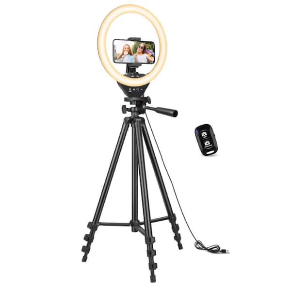 10 in. White Ring Light with 50 in. Extendable Tripod Stand Adjustable Brightness Phone Holder for Video Makeup