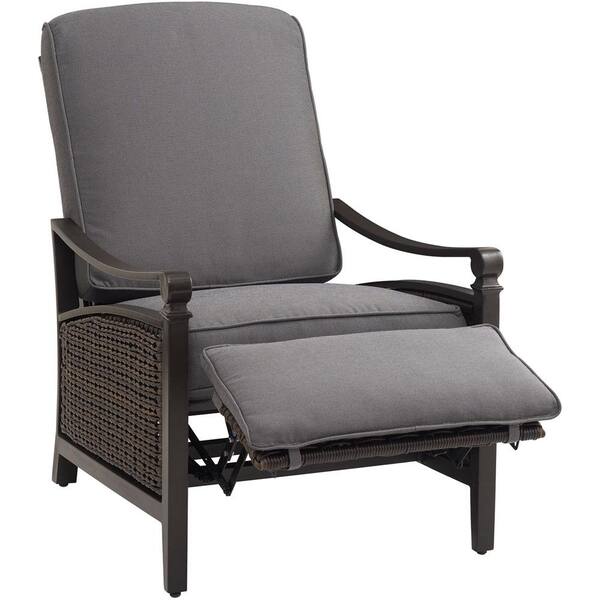 LA-Z-BOY Carson Chestnut and Espresso All-Weather Wicker Outdoor Reclining Patio Lounge Chair with Indigo Cushions