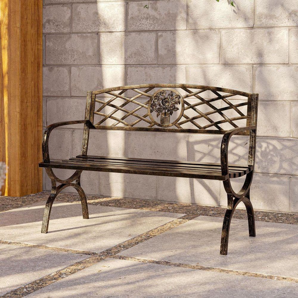 50 in. Bronze Outdoor Garden Metal Bench, Bench