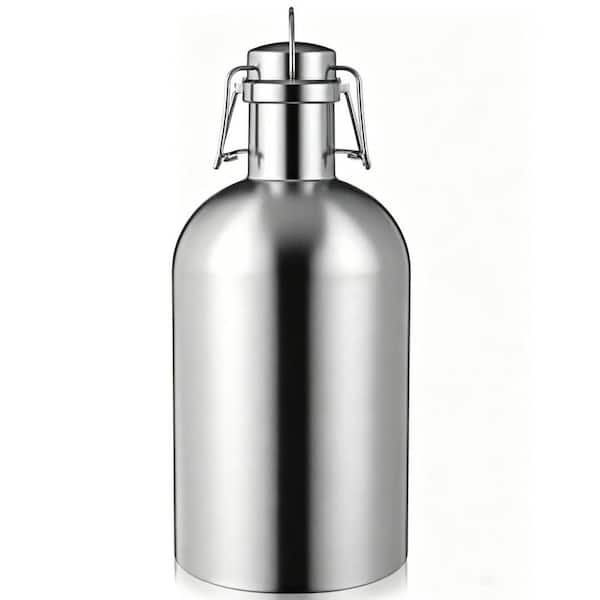 64 oz. Stainless Steel Leak Proof Growler, Half Gallon Glass Jar with Lid Keep Fresh for Sports, Camping, Travel, Silver