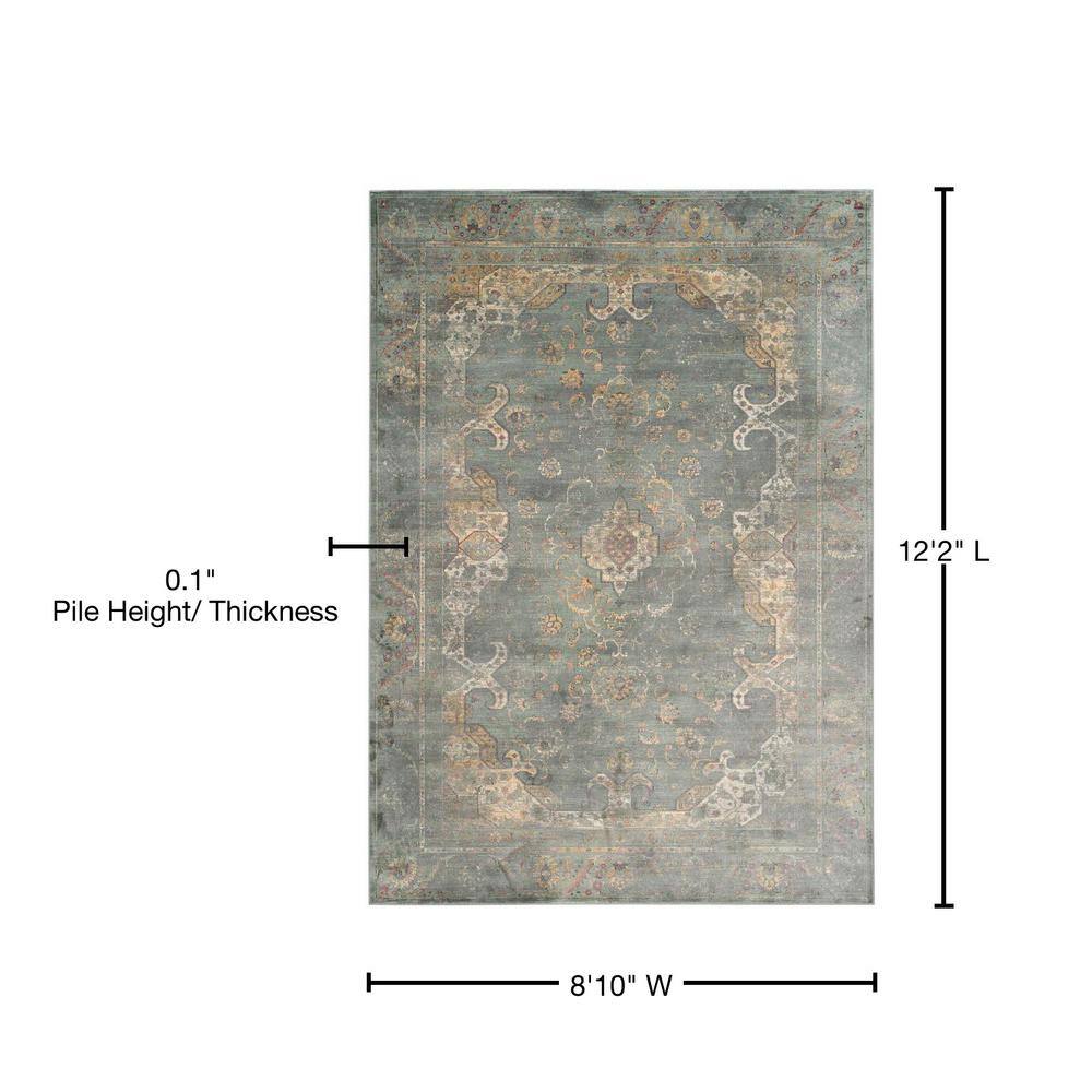 Reversible Gray Floral 9' x 12' Rectangular Viscose Rug