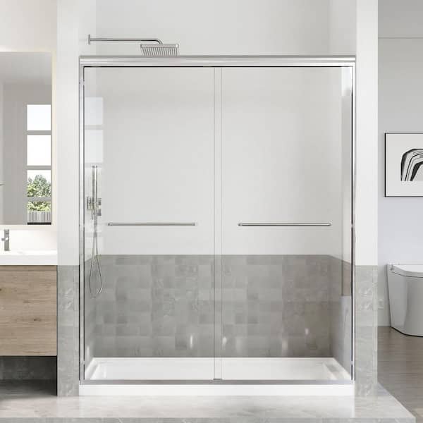 56-60 in. W x 72 in. H Sliding Framed Shower Door in Brushed Nickel with 5/16 in. (8 mm) Tempered Clear Glass