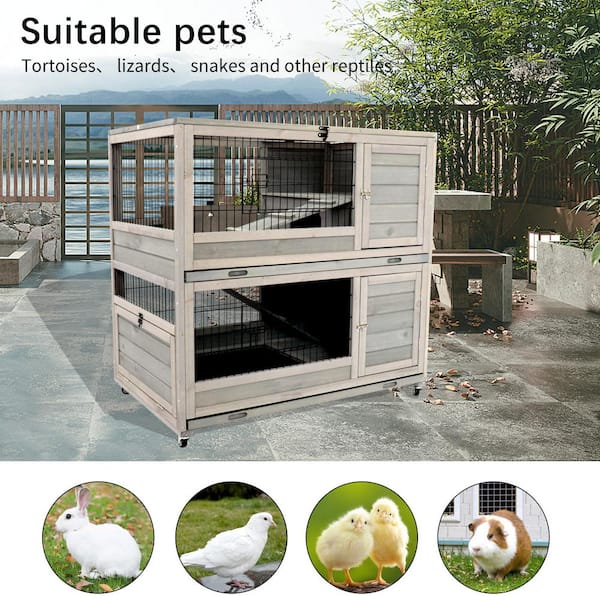 W Wooden Rabbit Cage Indoor Outdoor Double Layer Luxury - Main Image