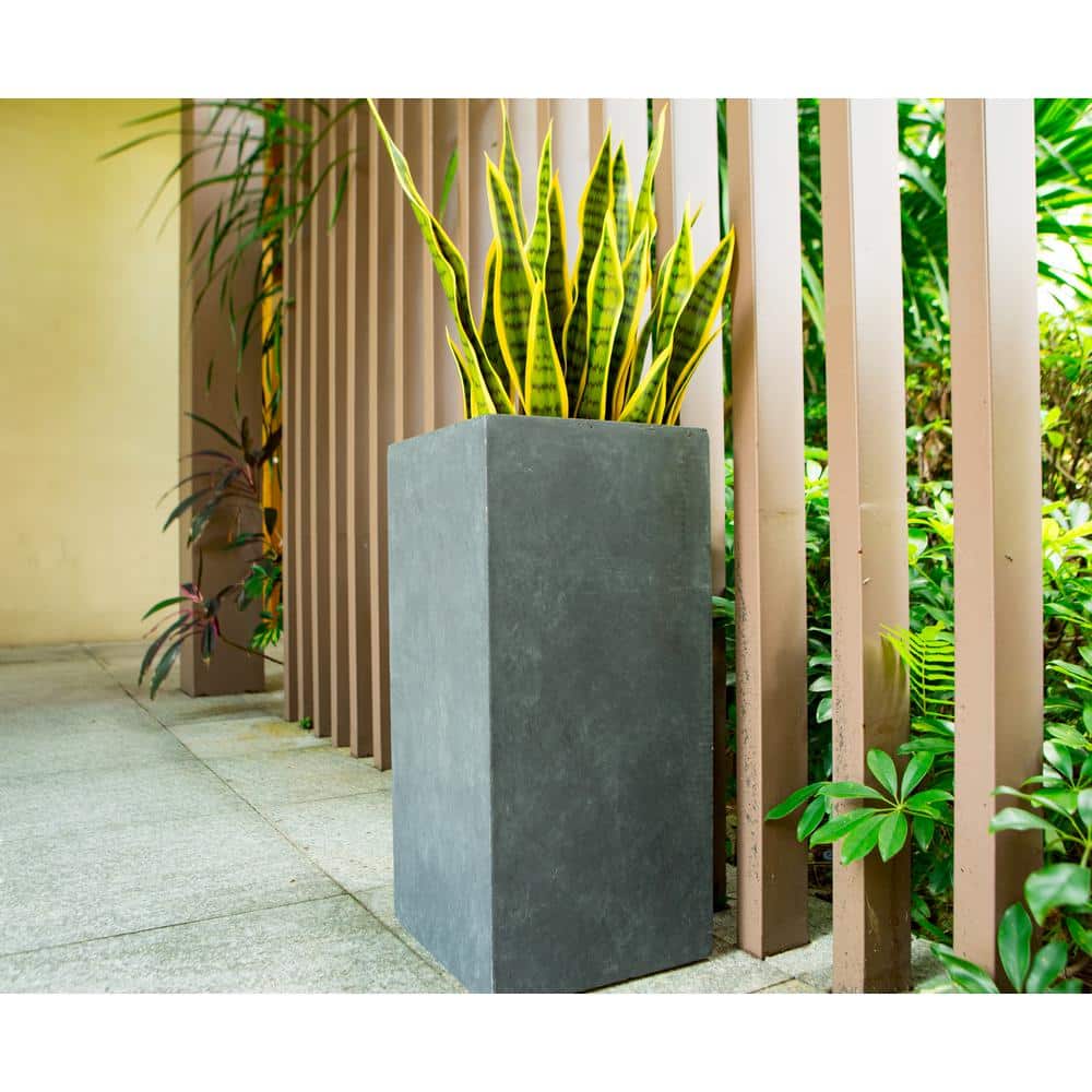 Kante 24" Tall Charcoal Lightweight Concrete Rectangular Planter
