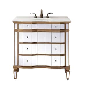 Asselin 36 in. W x 22 in. D x 36 in. H Mirrored Style Bath Vanity in Gold with White Marble Top