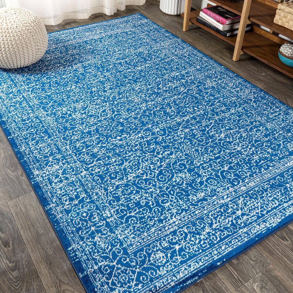 Azul Filigree Blue and White Synthetic Area Rug