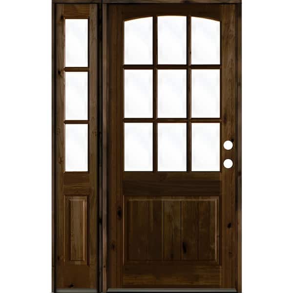Krosswood Doors 56 in. x 96 in. Knotty Alder Left-Hand/Inswing 9-Lite Clear Glass Black Stain Wood Prehung Front Door with Left Sidelite