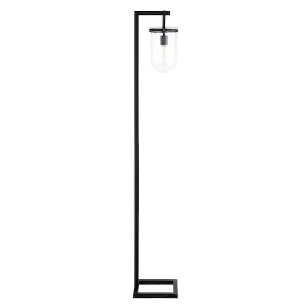 HomeRoots 68 in. Black 1 1-Way (On/Off) Arc Floor Lamp for Living Room with Glass Dome Shade