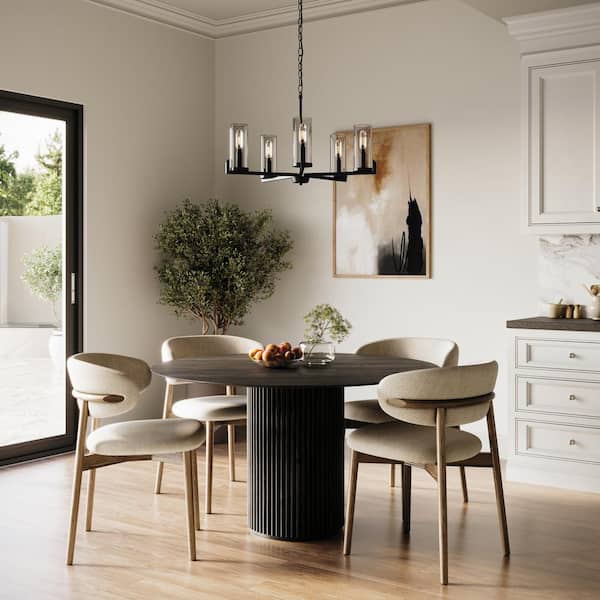 Pellum Collection 25 in. 5-Light Matte Black Modern Traditional Chandelier for Dining Room