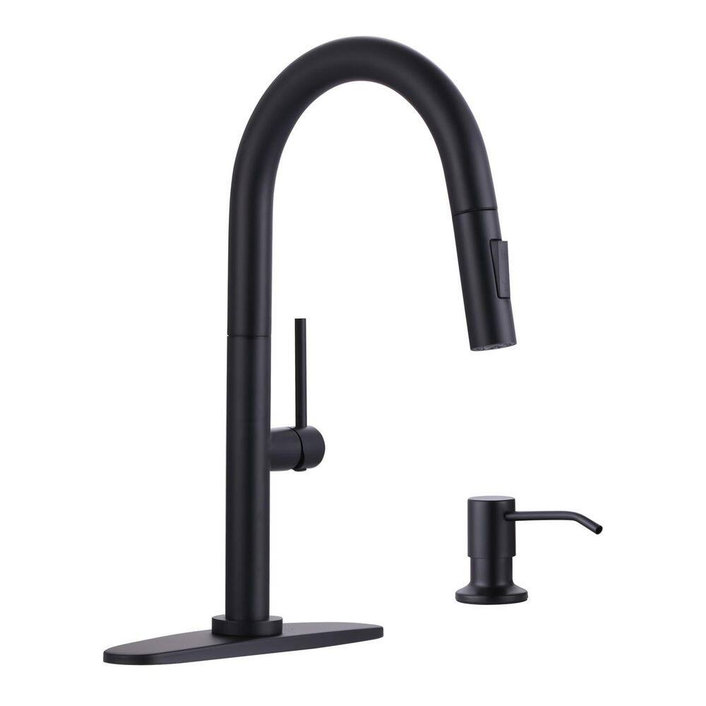2-Functions Stainless Steel Single Handle Pull Down Sprayer Kitchen Faucet with Soap Dispenser Included in Matte Black price history on PriceWatchPro