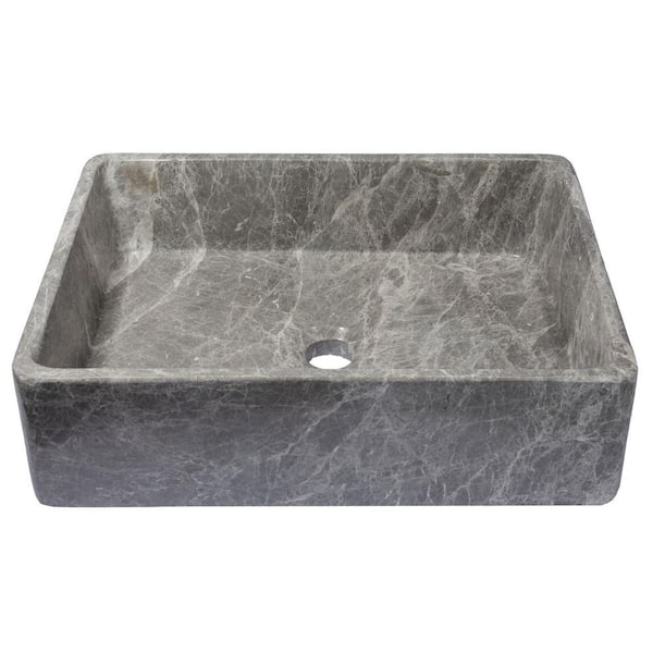Eden Bath Thin Lip Emperador Grey Marble Rectangular Vessel Sink with Rounded Corners
