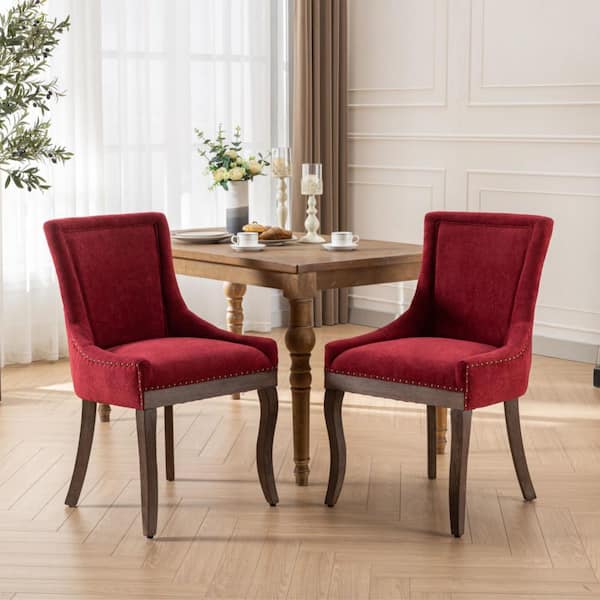 Burgundy Fabric Upholstered Nailhead Trim High Back Dining Chair (Set of 2)