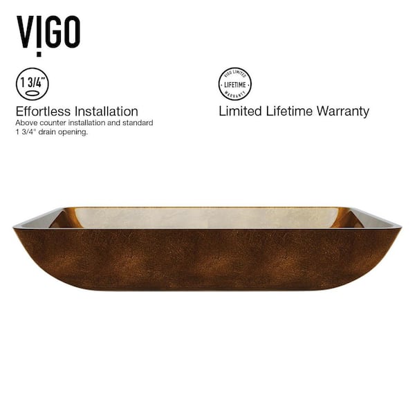 VIGO Donatello Gold Glass 22 in. L x 14 in. W x 5 in. H