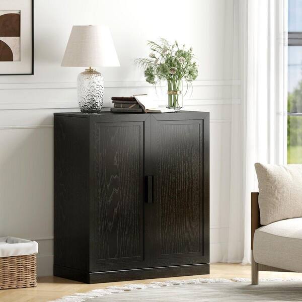 31 in. W x 36 in. H x 16 in. D 2-Adjustable Shelf Wood Freestanding Cabinet in Black