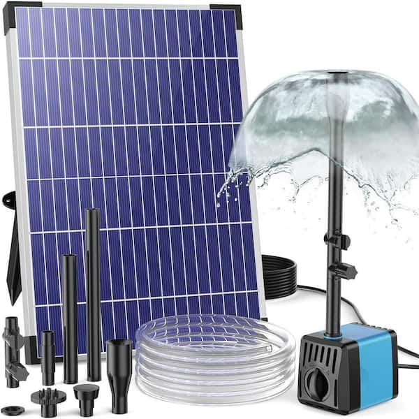 Solar Water Fountain Pump 10W with 120GPH Flow 4 Sprayers 16.4ft Cable 6.6ft Tubing for Outdoor Pond Bird Bath Garden