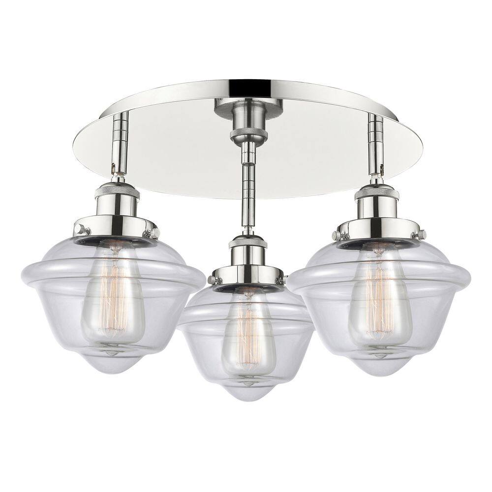 Oxford 18.25 in. 3-Light Polished Nickel Art Nouveau Flush Mount with Clear Glass Shade price history on PriceWatchPro