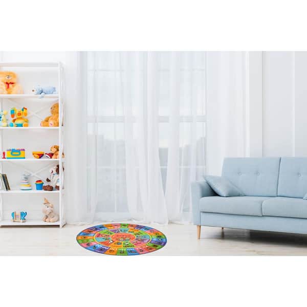 Multi-Color Boy Girl Kids Nursery Playroom Educational Learning ABC's Old MacDonald's Animals 3' x 3' Round Area Rug