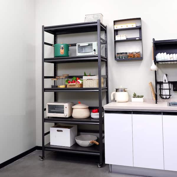 7-Tier Black Kitchen Shelf Metal Storage Shelf Height Adjustable