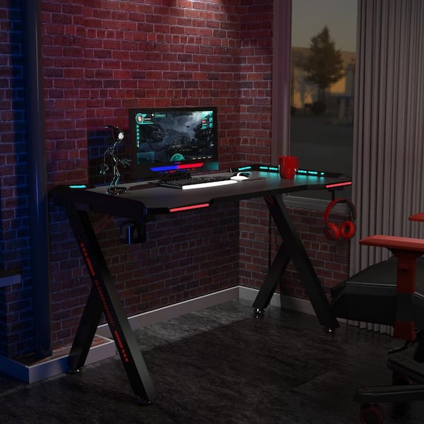 Fufu Gaga 47 2 In Y Shape Black Ergonomic Gaming Computer Desk E Sports Table With Rgb Led Light Headphone Hook And Cup Holder Tcht Wfkf180006 1 The Home Depot