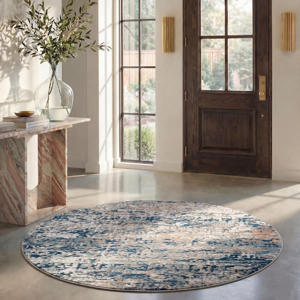 Madison Gray/Blue 7 ft. x 7 ft. Round Gradient Abstract Area Rug