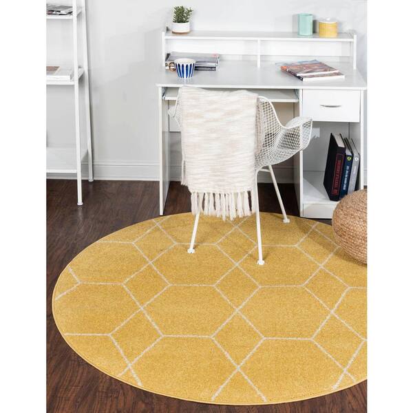 Trellis Frieze Geometric Yellow 7 ft. x 7 ft. Area Rug