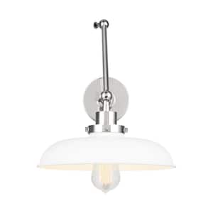 Wellfleet 11 in. W 1-Light Matte White/Polished Nickel Double Arm Wide Task Wall Sconce with Steel Shade