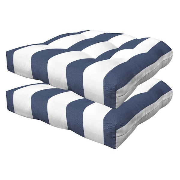 Honeycomb Outdoor Tufted Dining Seat Cushion Cabana Stripe Blue and White (Set of 2)