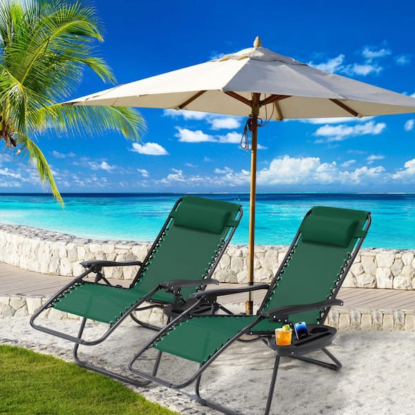Unbranded Zero Gravity Outdoor Lounge Chair (Set of 2), Outdoor Recliner Folding Patio Chair with Cup Holder and Headrest, Green