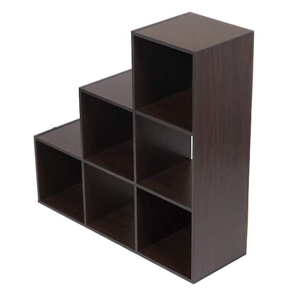 Home Basics Open and Enclosed Tiered Espresso 6 MDF Cube Organizer