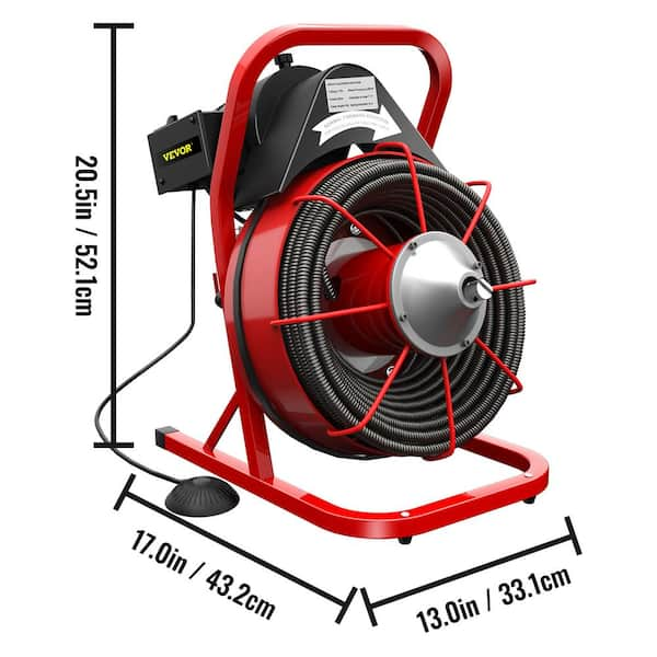 Electric Drain Auger, 50' x 3/8, 250W Sewer Snake Machine Fit 2''- 4''  Pipes, Hair