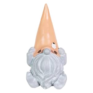 10 in. Solar Peach Hat Grey Gnome Garden Statue