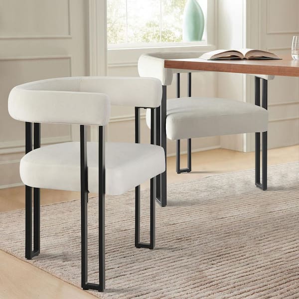 Beige Velvet Upholstered Armchair (Set of 2)