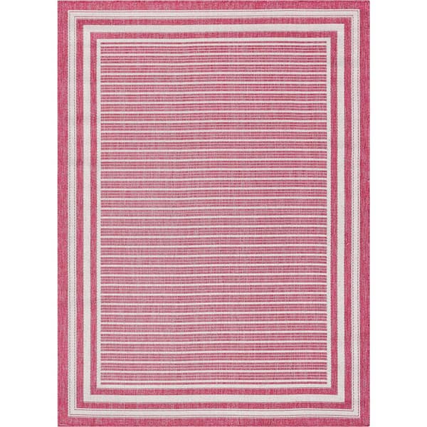 Well Woven Fallon Frankie Modern Stripes Fuschia 5 ft. 3 in. x 7 ft. 3 in. Indoor/Outdoor Area Rug