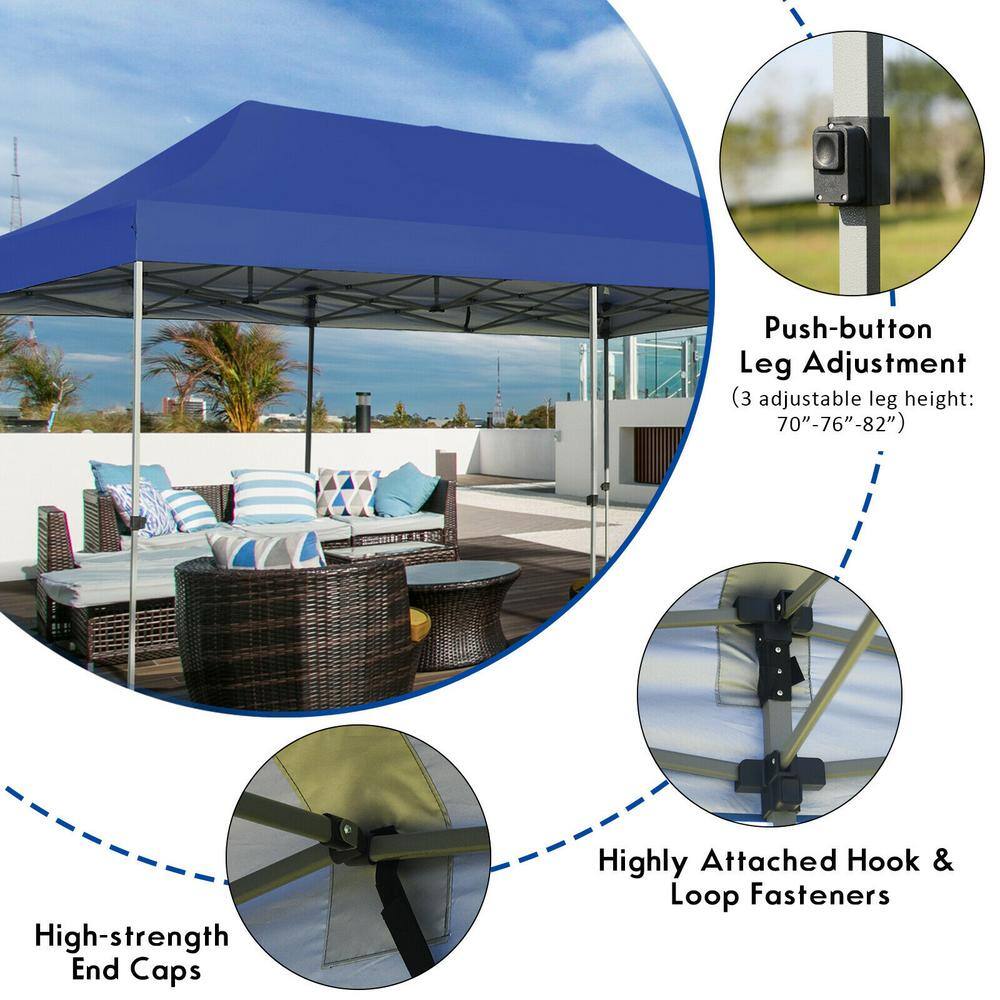 Blue 10' x 20' Adjustable Folding Heavy Duty Sun Shelter with Carry Bag
