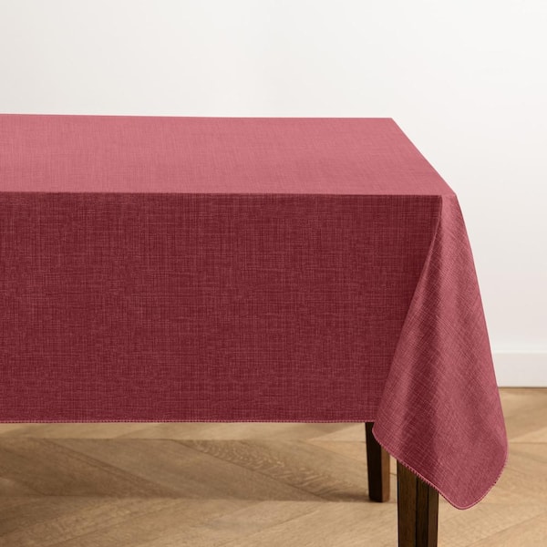 Threadmade Home Monterey Linen Texture Vinyl Indoor/Outdoor Tablecloth, Brick - 60"W x 102"L