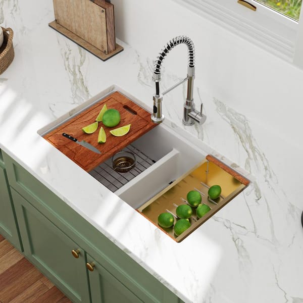 Kichae 33 in. Undermount 50/50 Double Bowl Workstation Kitchen