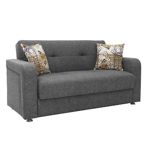 Opera Collection Convertible 89 in. Grey Chenille 3-Seater Twin Sleeper Sofa Bed with Storage