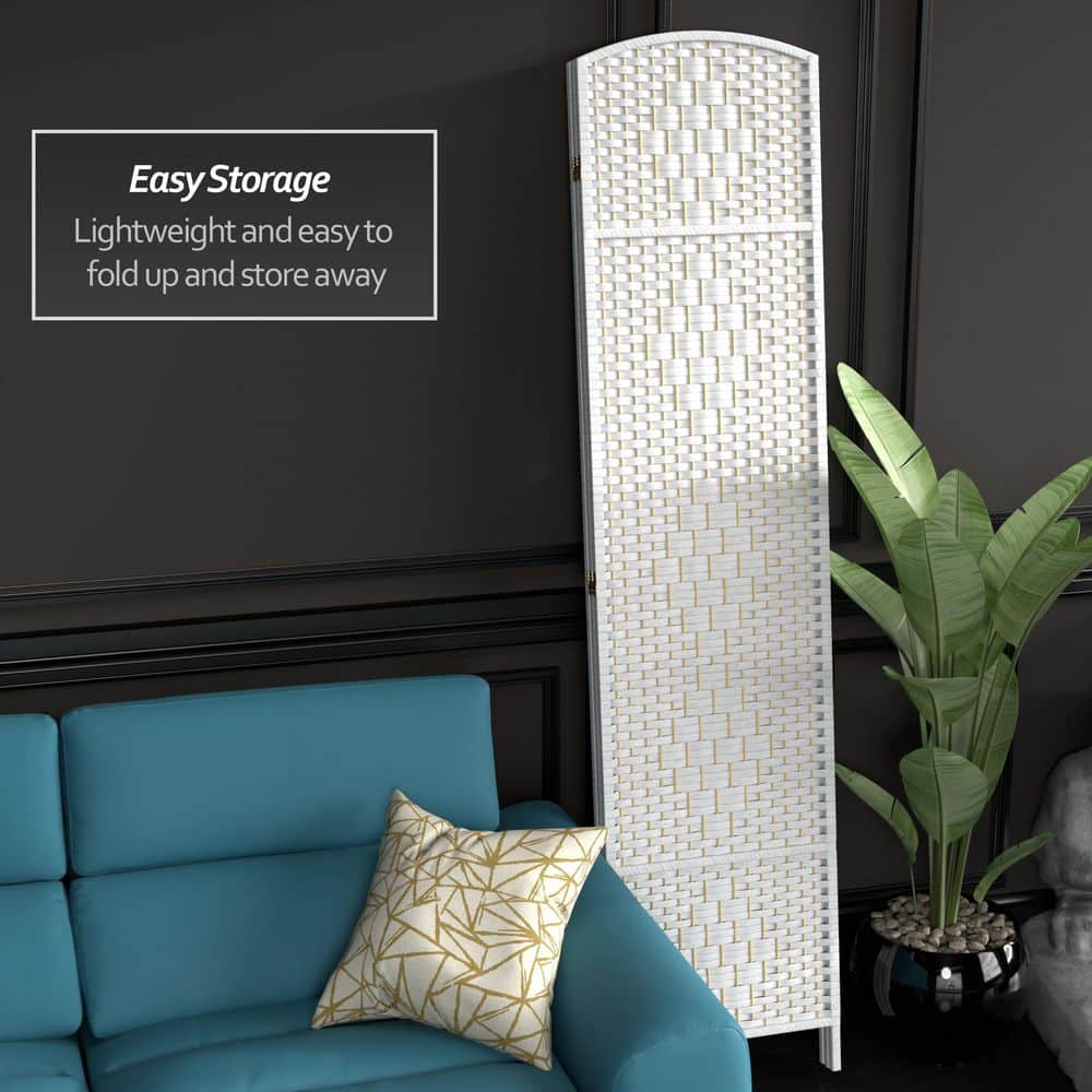 Tall White Woven Plant Fiber 3-Panel Room Divider