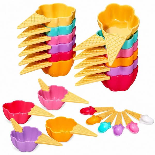18-Piece Flower Design Plastic Ice Cream Bowls and Silicone Spoon Set with 6 oz Capacity for Parties