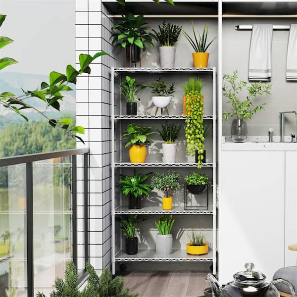 GQB 5-Tier Heavy Duty Garage Storage Racks in White with Wheels, Metal Shelving, Height Adjustable, 750 lbs. - 30 x 14 x 60